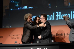 Renzo, Ali, and Bono at the IHT Conference announcing Diesel+EDUN.
