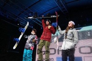 Women's SuperPipe winners at X Games Aspen 2013: Kelly Clark, gold, Elena Hight, Silver, Arielle Gold, bronze. Photo by Gabriel Christus, ESPN Images.