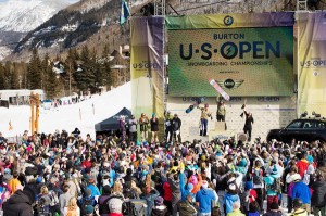 Burton U.S. Open of Snowboarding women's podium at Vail, CO. Photo by Blotto.