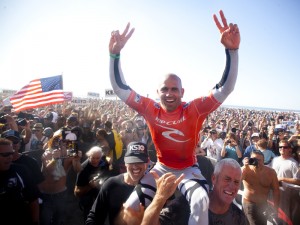 Kelly Slater celebrating 11th ASP World Title. Photo by Steve Sherman, ASP.