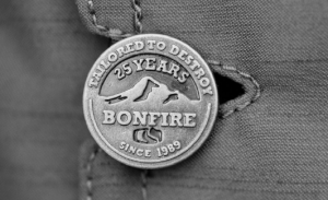 The iconic Bonfire fireman button.