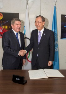International Olympic Committee (IOC) President Thomas Bach and United Nations (UN) Secretary-General Ban Ki-moon.