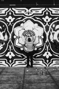 Shepard Fairey working with his crew on new murals for Detroit and his upcoming show at the Library Street Collective. All photos courtesy from ObeyGiant.com.