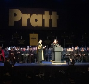 Shepard Fairey receives and honorary doctorate degree from Pratt Institute.