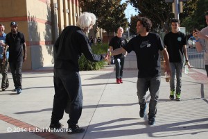 Paul Rodriguez greets his oldest fan outside the Galen Center during the Street League Skateboarding stop in Los Angeles. Sometimes the best things happen outside the arena.