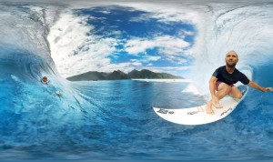 Frame grab of WSL Champion C.J. Hobgood partnering with Director Taylor Steele and Samsung Gear VR Innovator Edition to take the world inside of Tahiti's Teahupo'o. Now playing LIVE at WorldSurfLeague.com
Image: WSL / Samsung.